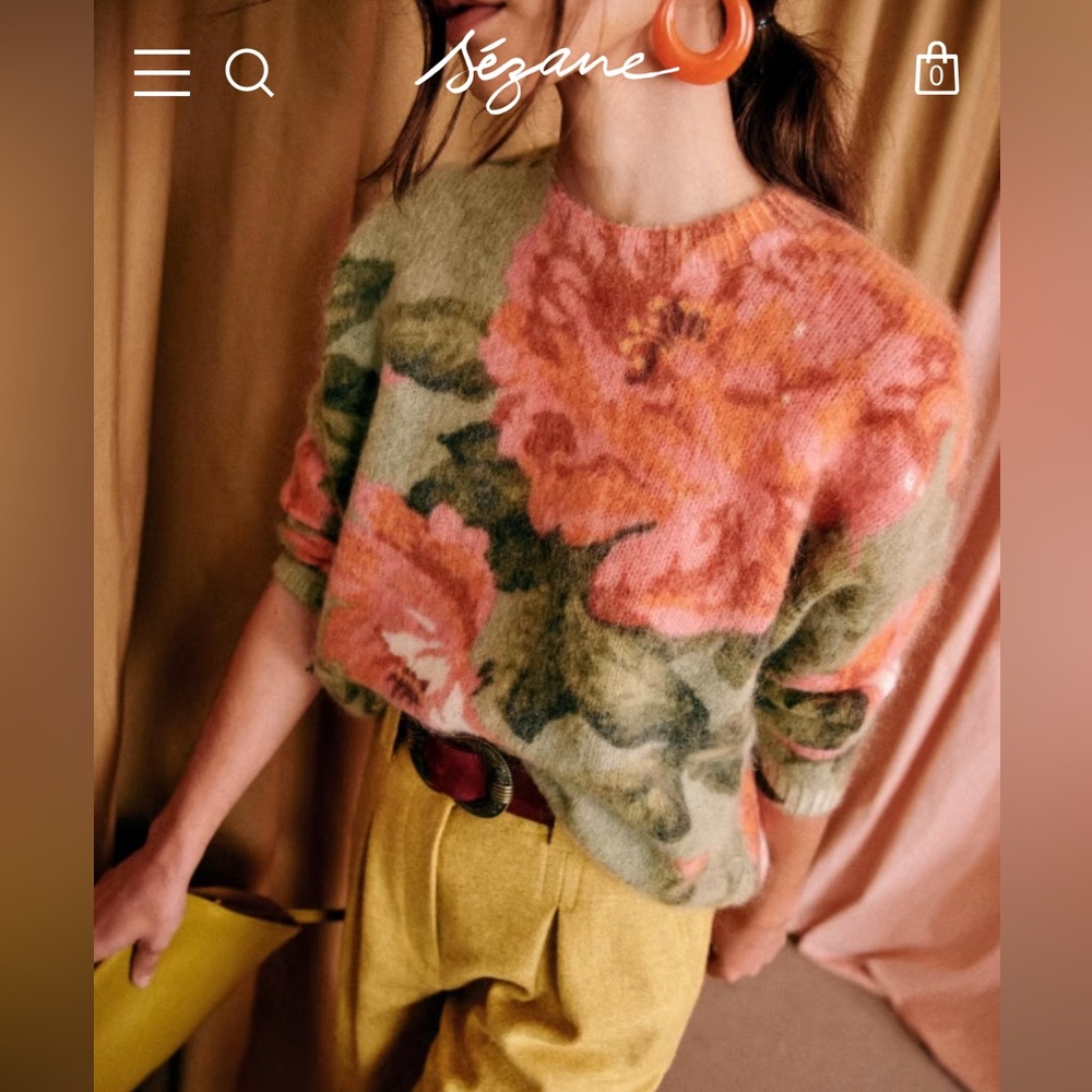Sezane Fleur Jumper Sweater Pull. Size XS. Green, Pink, Orange.